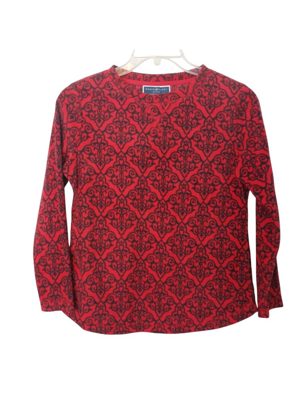Karen Scott Sport Top Womens PS Red & Black Long Sleeve Patterned Fleece #D-40